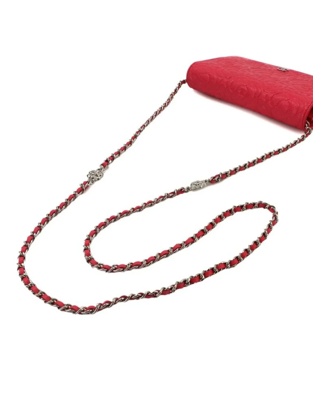 Chanel Camellia Chain Wallet Bifold Leather Pink Shoulder Bag